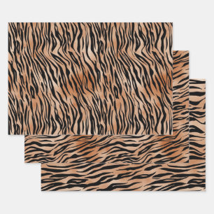 Black Orange Tiger Print Wrapping Paper Sheets