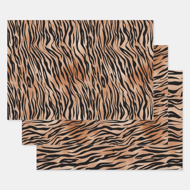 Black Orange Tiger Print Wrapping Paper Sheets (Set)