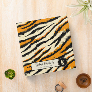 Black Orange Tiger Stripes Pattern Monogram 3 Ring Binder