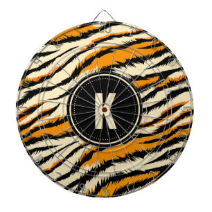 Black Orange Tiger Stripes Pattern Monogram Dart Board
