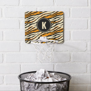 Black Orange Tiger Stripes Pattern Monogram Mini Basketball Hoop