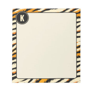 Black Orange Tiger Stripes Pattern Monogram Notepad