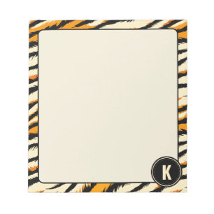 Black Orange Tiger Stripes Pattern Monogram Notepad