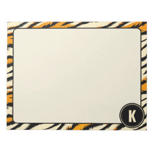 Black Orange Tiger Stripes Pattern Monogram Notepad