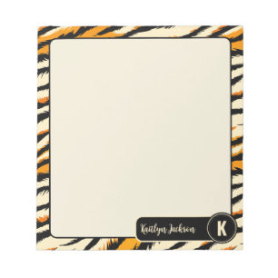 Black Orange Tiger Stripes Pattern Monogram Notepad