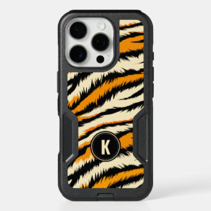 Black Orange Tiger Stripes Pattern Monogram iPhone 16 Pro Case