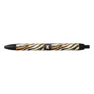 Black Orange Tiger Stripes Pattern Monogram Pen