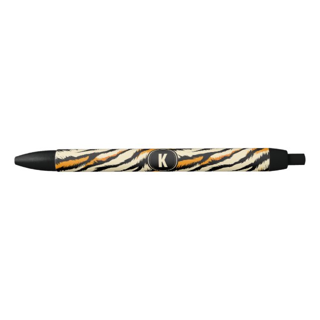 Black Orange Tiger Stripes Pattern Monogram Pen (Front)