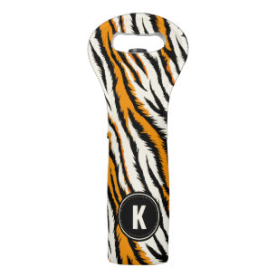 Black Orange Tiger Stripes Pattern Monogram Wine Bag