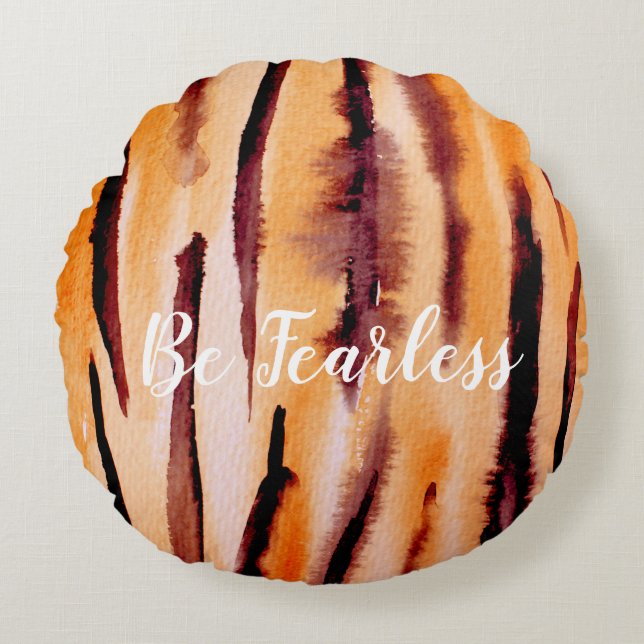 Black Orange Tiger Watercolor Round Pillow (Front)