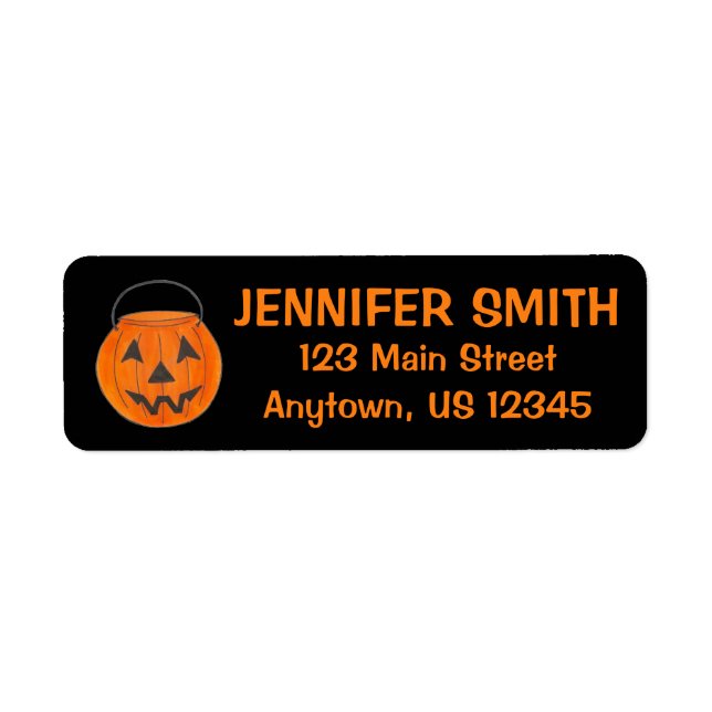 Black Orange Trick or Treat Pumpkin Halloween Label (Front)