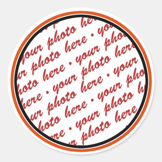 Black & Orange Trimmed Photo Template Classic Round Sticker (Front)