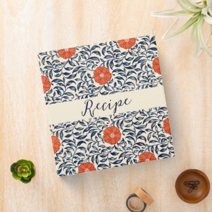 Black & Orange Vintage Floral Pattern Elegant 3 Ring Binder