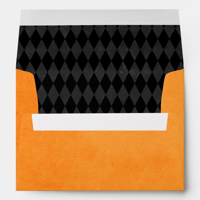 Black Orange Vintage Harlequin Halloween Envelope (Back (Bottom))