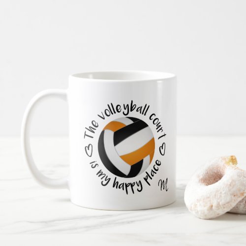 black orange volleyball court my happy place coffee mug