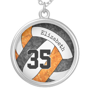 black orange volleyball team colors girls sporty silver plated necklace