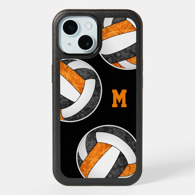 black orange volleyballs girls monogrammed iPhone 15 case (Back)