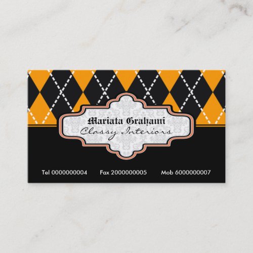 Black orange white argyle trendy business cards