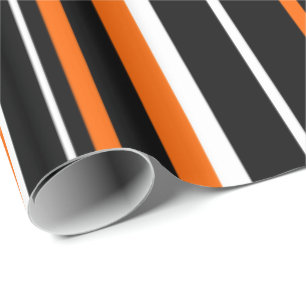 Black, Orange, White Barcode Stripe Wrapping Paper
