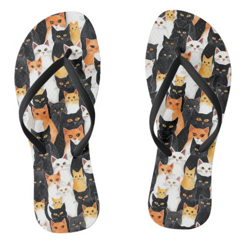 Black Orange White Cats Flip Flops