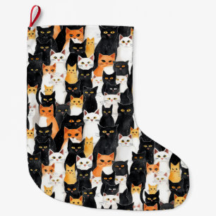 Black Orange White Cats Large Christmas Stocking