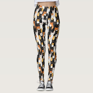 Black Orange White Cats Leggings