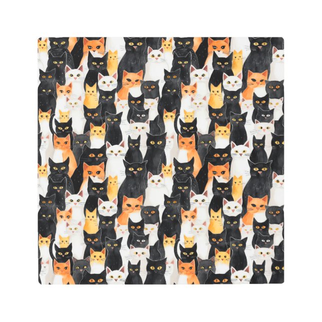 Black Orange White Cats Metal Print (Front)