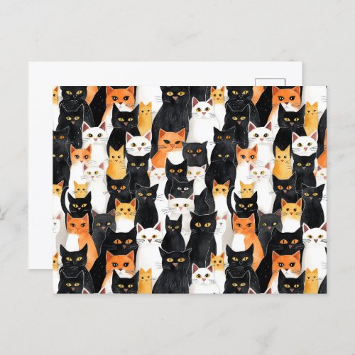 Black Orange White Cats Postcard