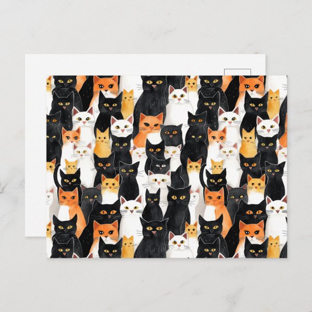 Black Orange White Cats Postcard (Front/Back)