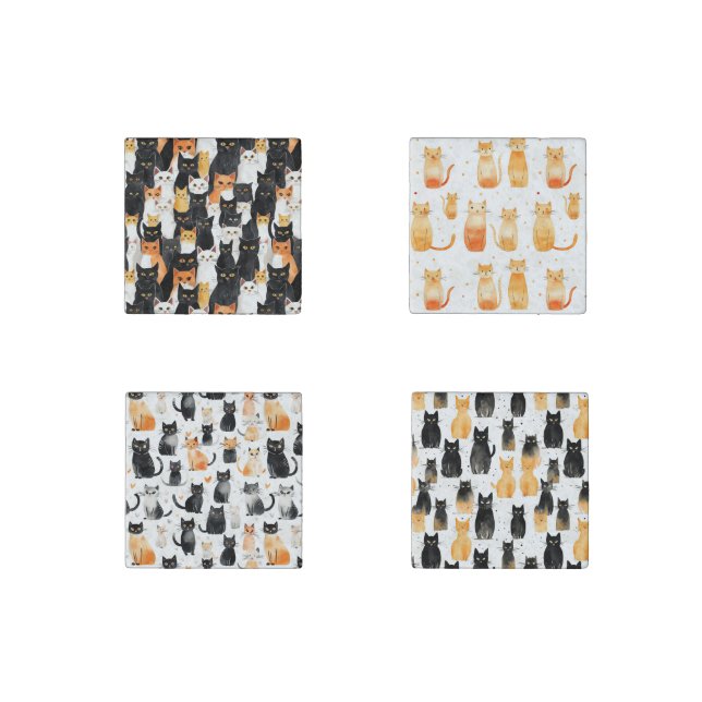 Black Orange White Cats Stone Magnet (Front)