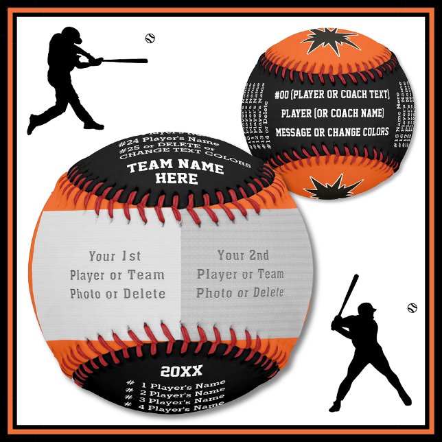 Black, Orange, White, Custom Baseball Ball, or ANY (Photo Baseball. Best Baseball Coach Gifts. Baseball Gifts for Seniors. Black, White, Orange Baseball)