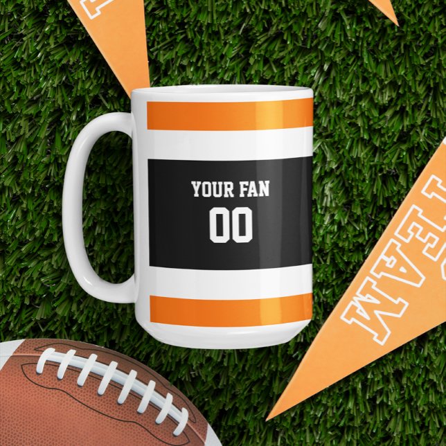 Black, Orange & White Football Team Personalized Coffee Mug (Creator Uploaded)