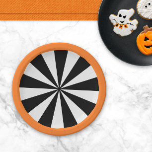 Black Orange White Halloween Sunburst Paper Plates