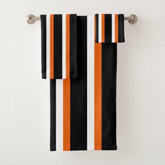 Black Orange White Striped Bath Towel Set | Zazzle.com