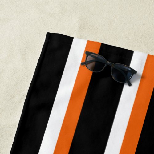 Black Orange White Striped Beach Towel