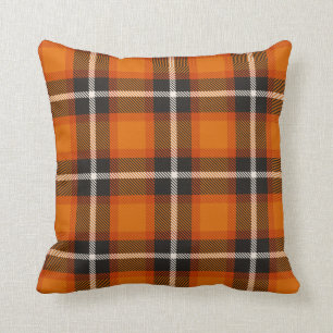 Black Orange White Tartan Plaid Pattern Autumn Throw Pillow