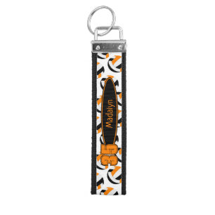 black orange white volleyballs athlete name wrist keychain