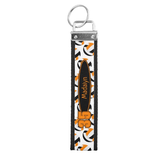 black orange white volleyballs athlete name wrist keychain (Keys on Top)