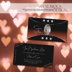 Black Orange with Silver Decor Diamonds and Photo Business Card