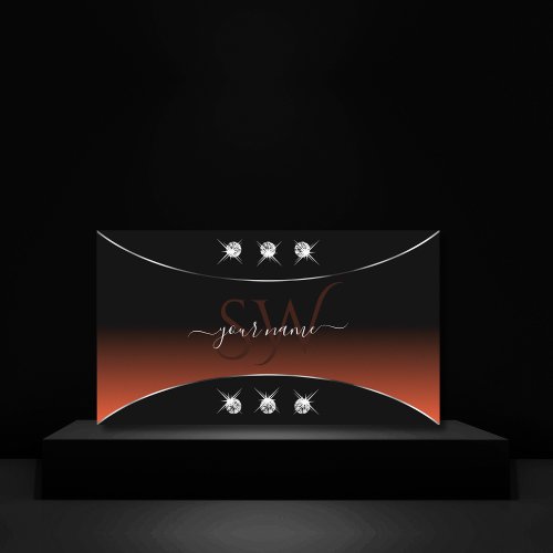 Black Orange with Silver Decor Jewels and Monogram Business Card