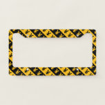 [ Thumbnail: Black & Orange Yen Signs (¥) Striped Pattern License Plate Frame ]