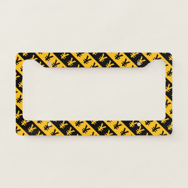 Black & Orange Yen Signs (¥) Striped Pattern License Plate Frame (Front)