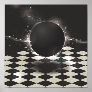 Black Orb on Checkered Background Poster