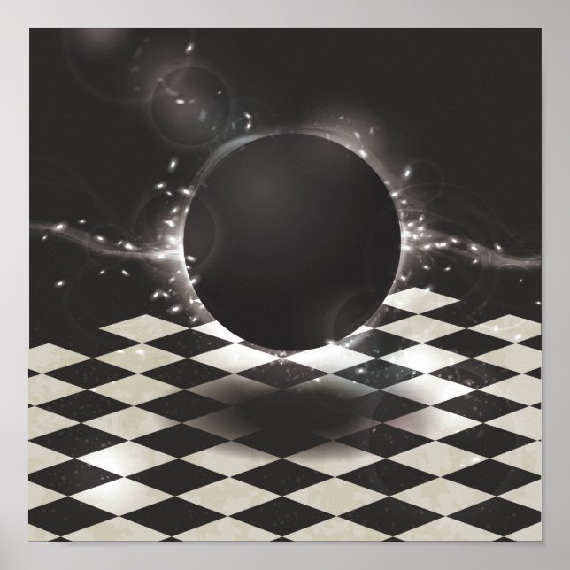 Black Orb on Checkered Background Poster (Front)