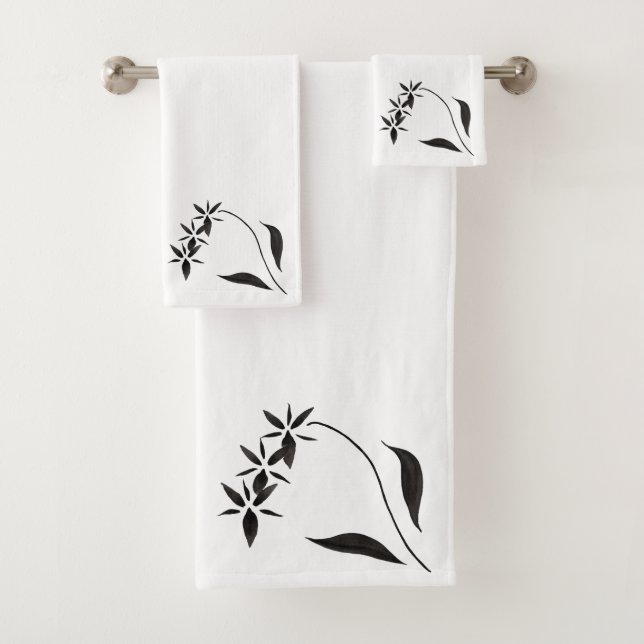 Black Orchid Flower Art Bath Towel Set (Insitu)