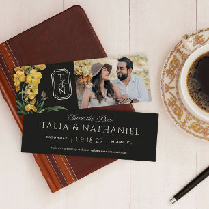 Black Orchid Monogram Save the Date Photo Bookmark