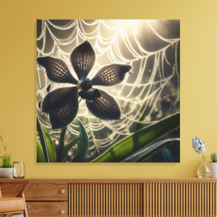 Black Orchid Spiderweb Floral Canvas Print