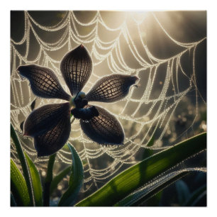 Black Orchid Spiderweb Floral Poster