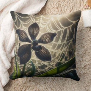 Black Orchid Spiderweb Floral Throw Pillow