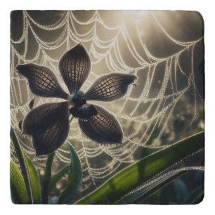 Black Orchid Spiderweb Floral Trivet